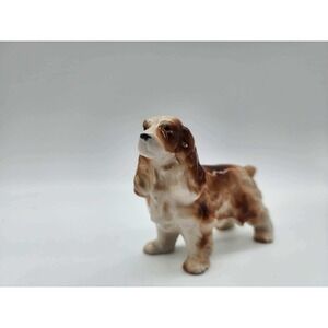 Vintage Ceramic Cocker Spaniel Figurine Brown White Glossy Dog Statue Decor